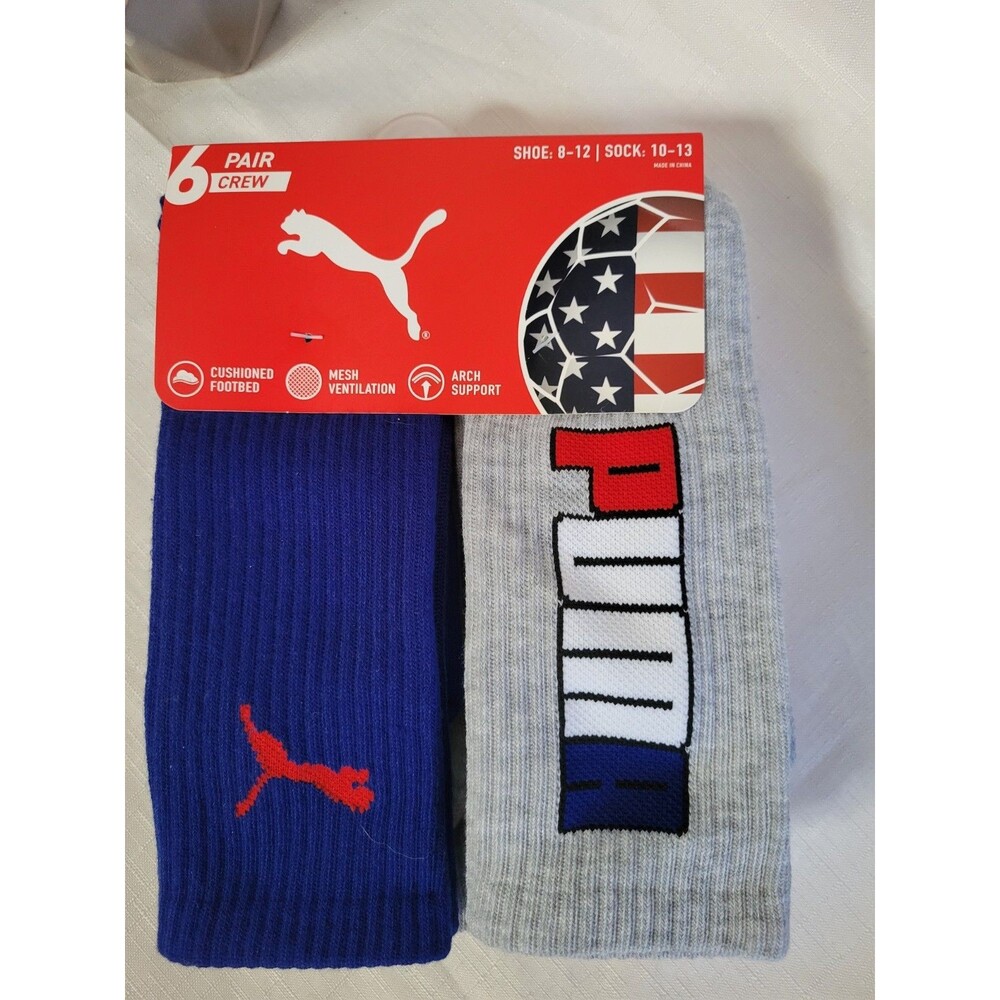 PUMA USA Proud Competition Crew Socks 6-Pair Pack Size 10-13 Cushioned